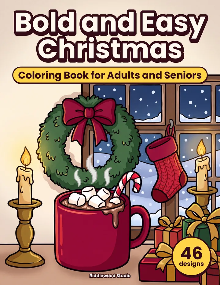 Cover of Bold and Easy Christmas Coloring Book for Adults and Seniors (coming soon)
