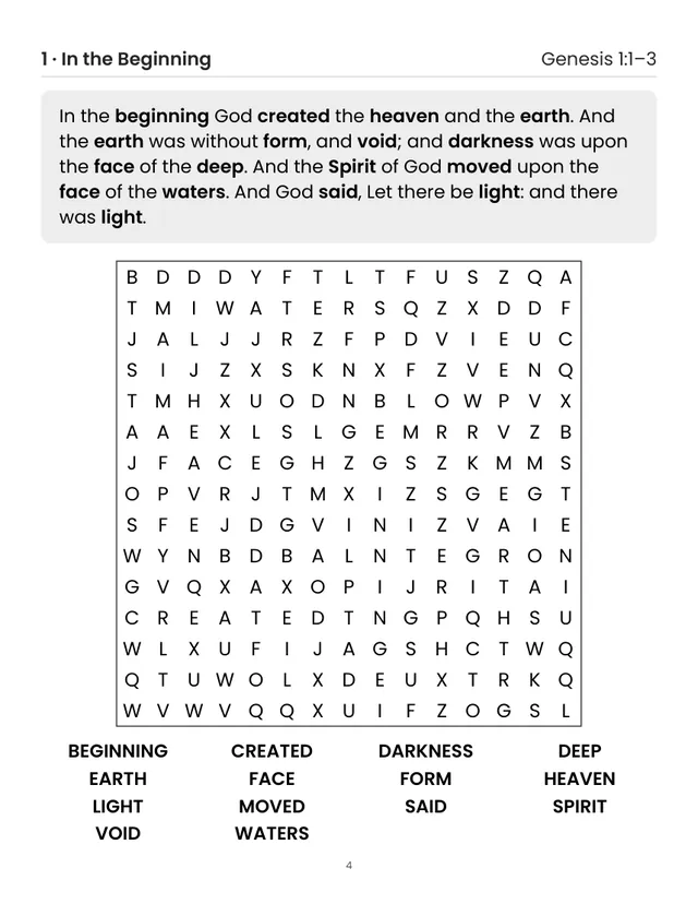 A sample page from inside Large Print Bible Word Search with Scripture