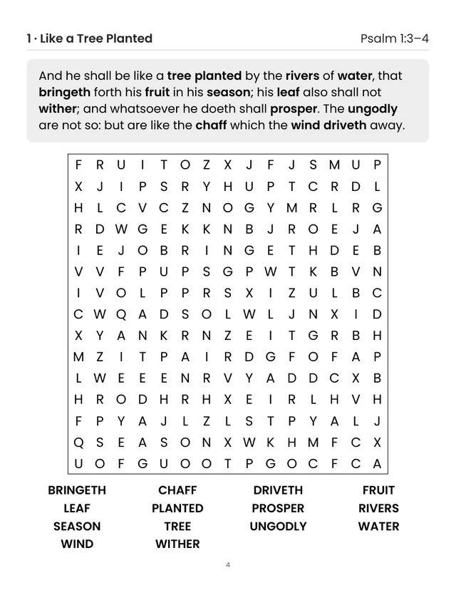 A sample page from inside Large Print Bible Word Search