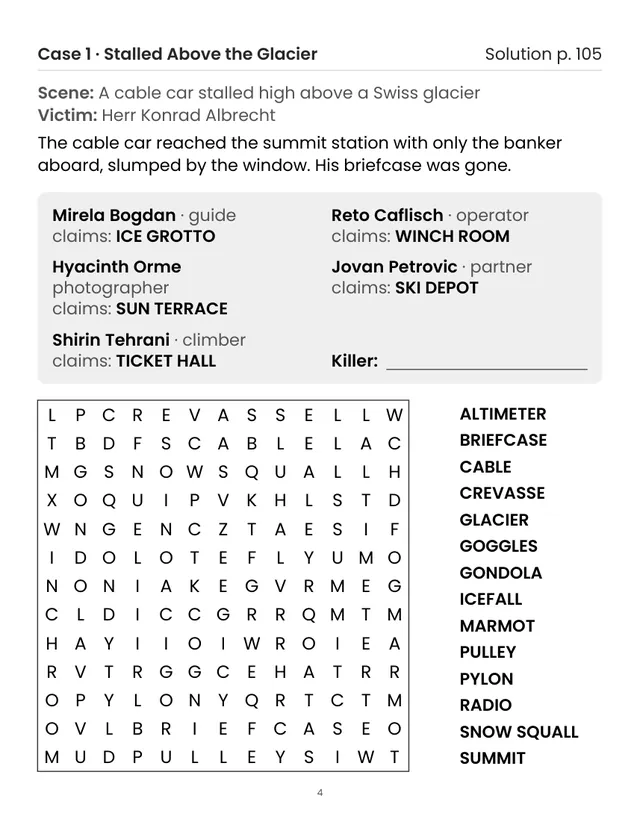 A sample page from inside Whodunit Word Search Volume 2