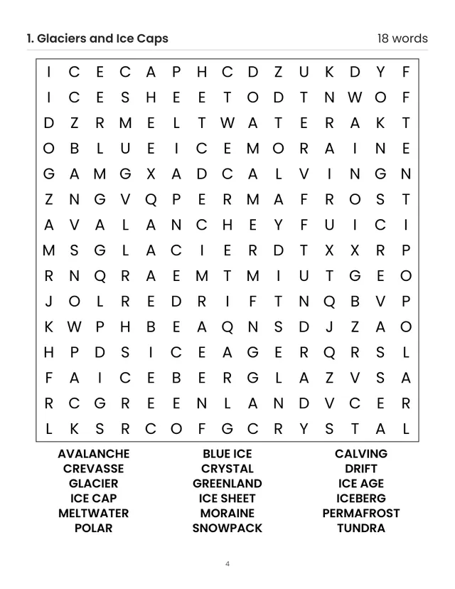 A sample page from inside Large Print Winter Word Search for Adults
